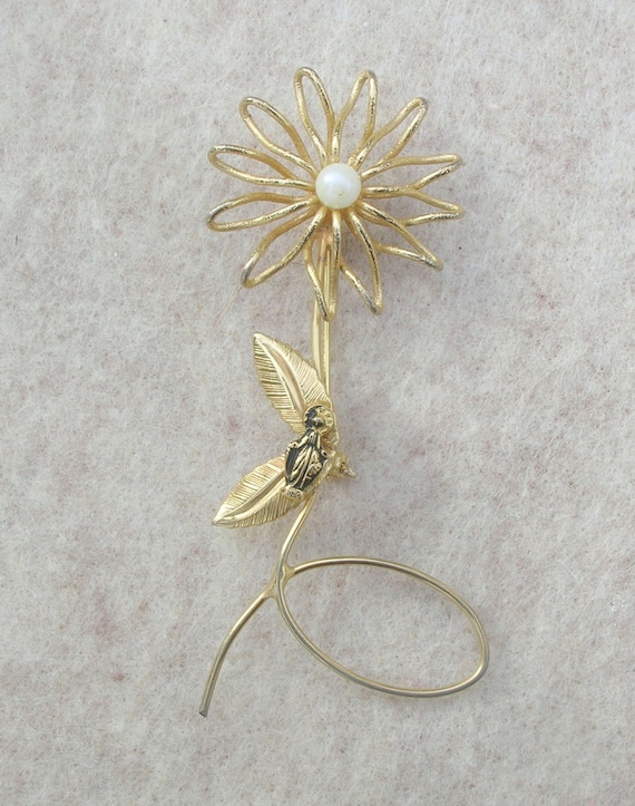 VTG Unusual Religious Brooch Wired Flower Tiny Vi… - image 1