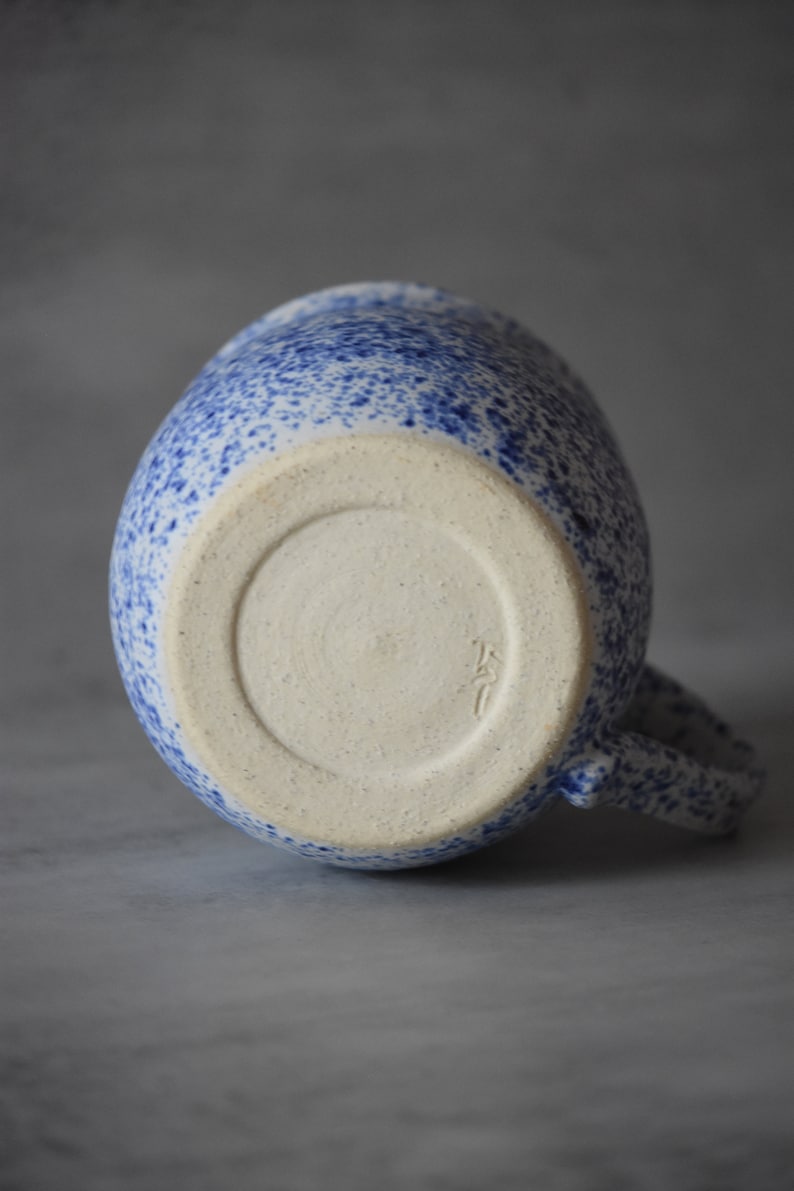 Farmhouse Pottery Blue White Matte Mug, Rustic Wheel Thrown Ceramic Cup. Large Giant Handmade Mug. image 5