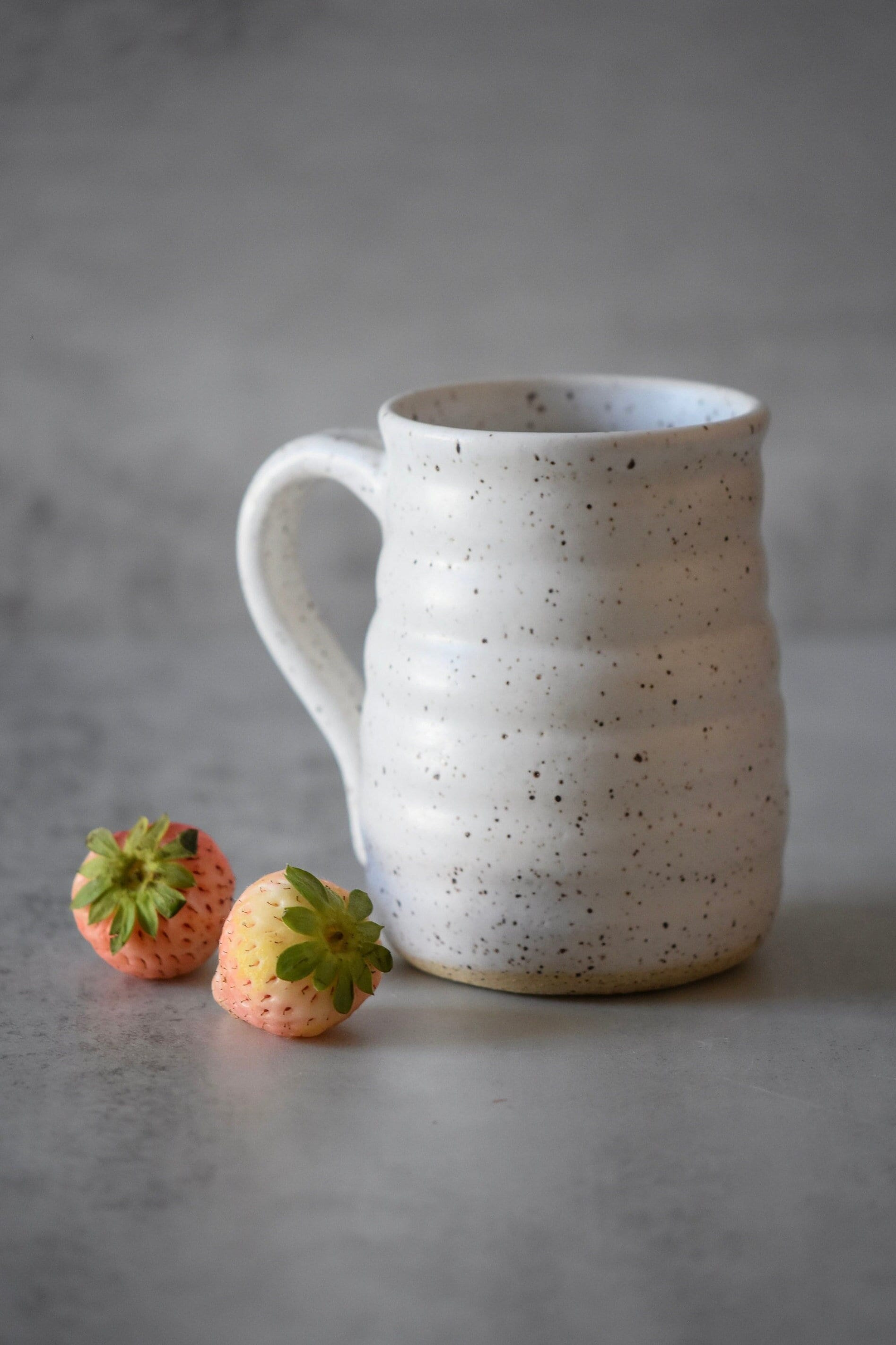 Speckle White Pottery Mug, Matte Neutral Coffee Cup, Minimalist