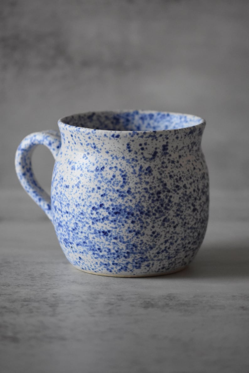 Farmhouse Pottery Blue White Matte Mug, Rustic Wheel Thrown Ceramic Cup. Large Giant Handmade Mug. image 1