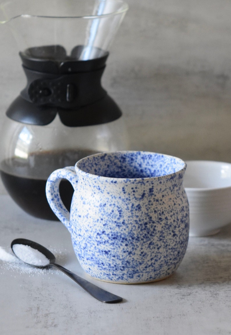 Farmhouse Pottery Blue White Matte Mug, Rustic Wheel Thrown Ceramic Cup. Large Giant Handmade Mug. image 2