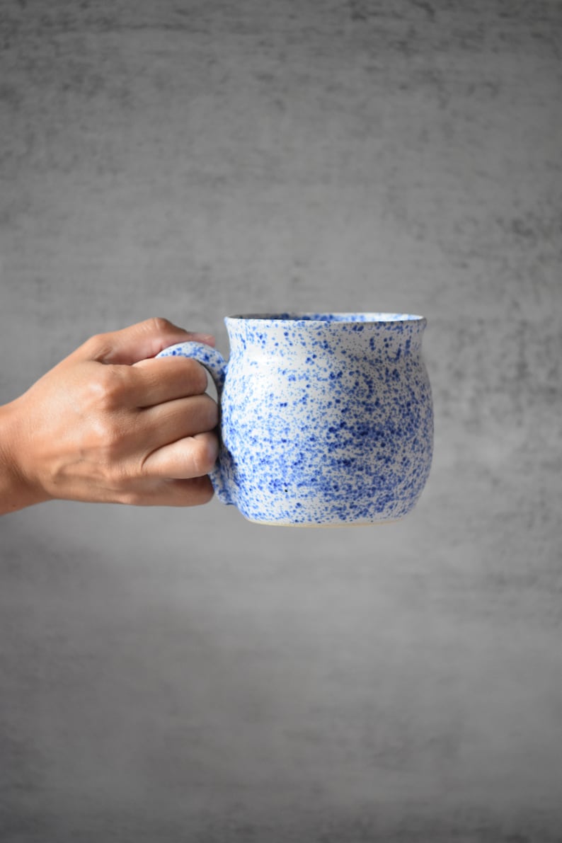 Farmhouse Pottery Blue White Matte Mug, Rustic Wheel Thrown Ceramic Cup. Large Giant Handmade Mug. image 3