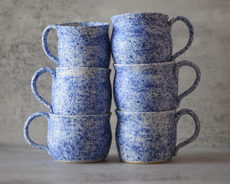 Farmhouse Pottery Blue White Matte Mug, Rustic Wheel Thrown Ceramic Cup. Large Giant Handmade Mug. image 10
