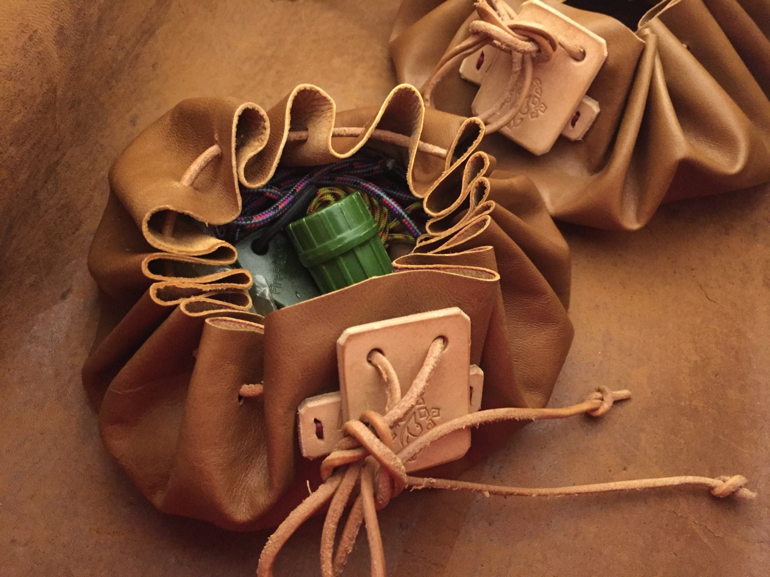 Tinder / Survival Kit / Fire Starting Kit leather pouch