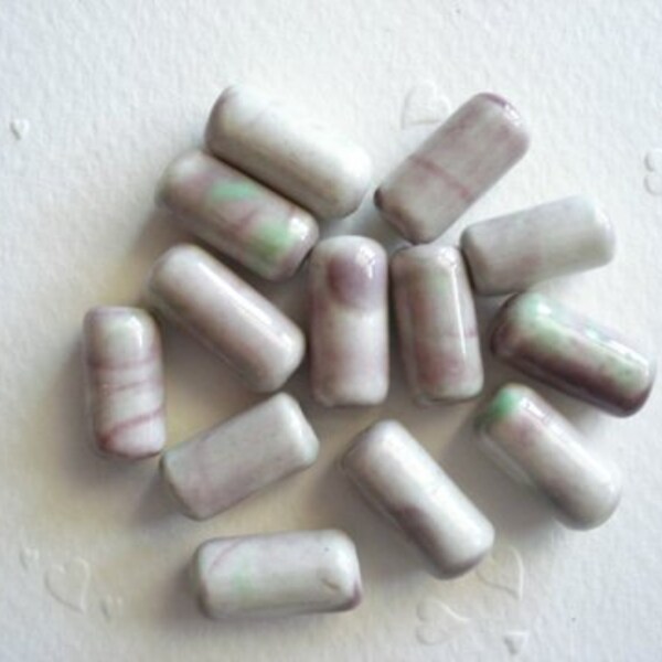 12 pcs, Ceramic bead, handmade - 15 mm x 5 mm
