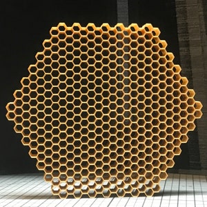 3D printed Gold Biomimicry Honeycomb Hexagon physical part 6" x .55" PLA  made to order