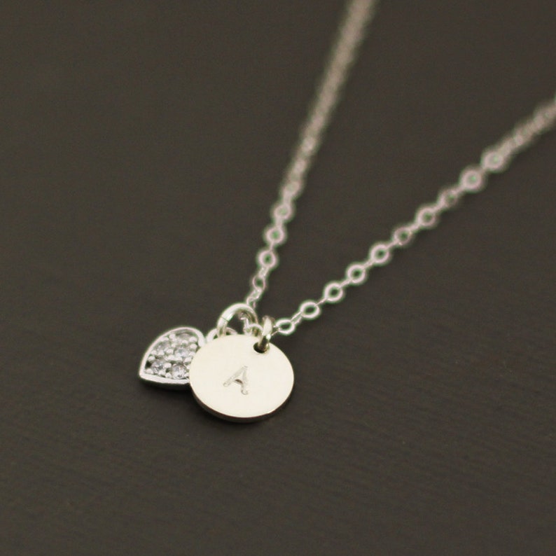 Initial Necklace with Pave Heart Necklace Personalized Initial Necklace Customized necklace image 1