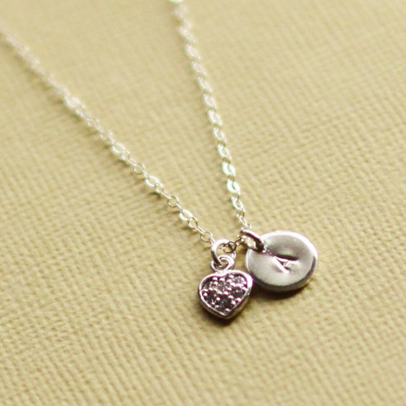 Initial Necklace with Pave Heart Necklace Personalized Initial Necklace Customized necklace image 2