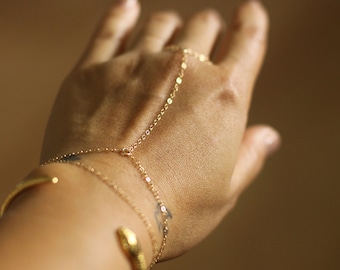 Gold Hand Chain Bracelet - Gold Bracelet - 14K Gold Fill