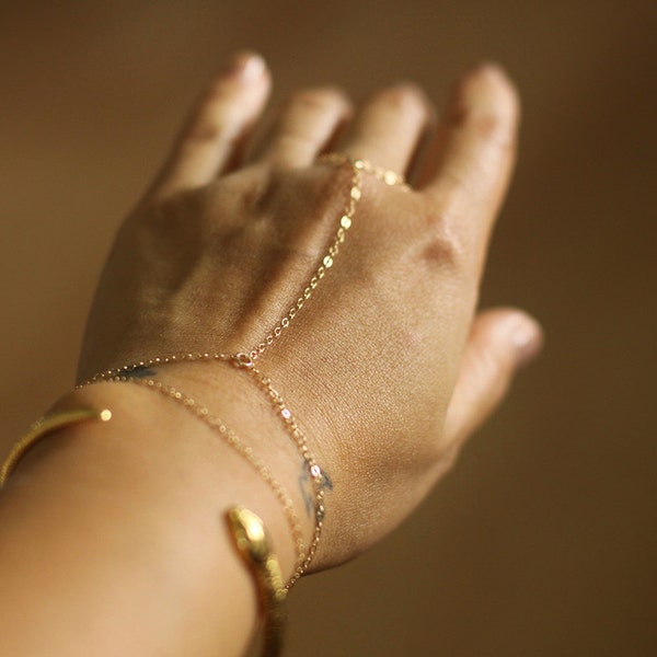 Gold Hand Chain Bracelet - Gold Bracelet - 14K Gold Fill
