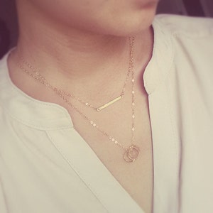 Gold Layered Necklace - Bar and Circles Necklace