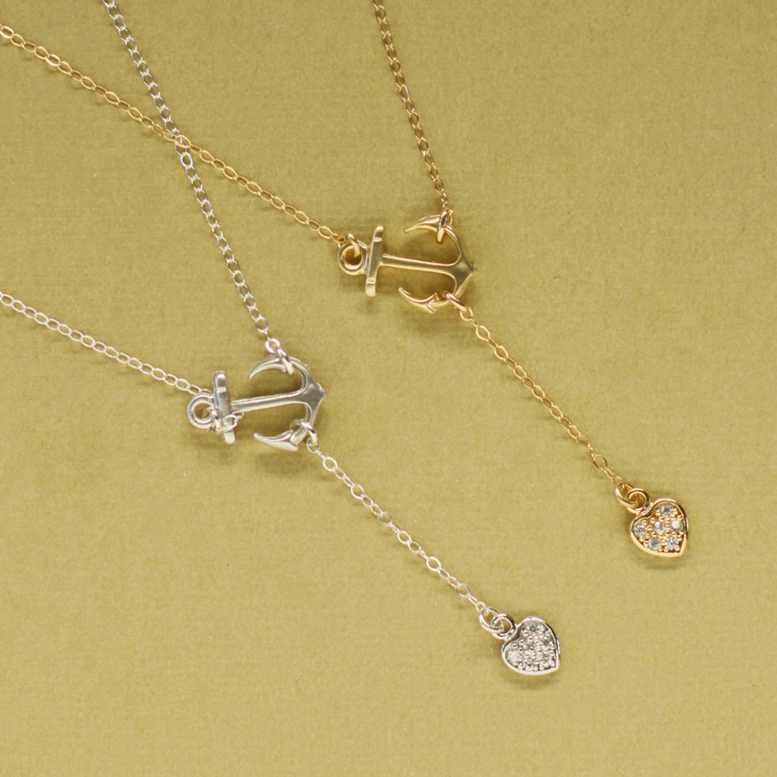 Gold Anchor Rosary Style Lariat Necklace 14K Gold Filled Etsy