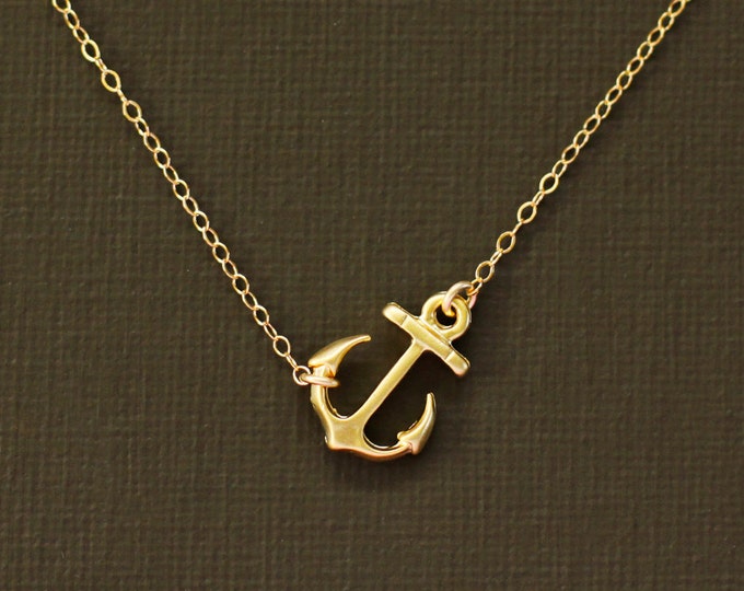 Gold Anchor Necklace 14K Gold Filled Chain Etsy