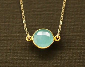 Blue Chalcedony Necklace - 14K gold filled chain - 24K over Sterling Silver bezel