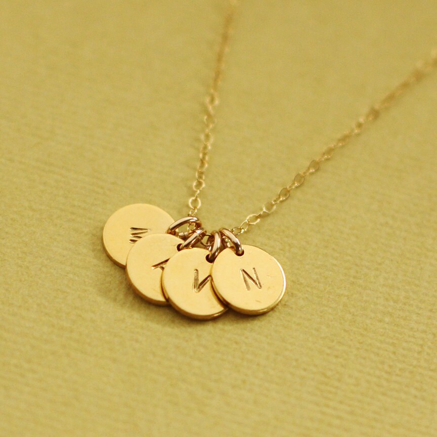 Gold Initials Necklace 4 Initials Gold Personalized | Etsy