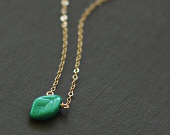 Tiny Turquoise Leaf Necklace - 14K Gold Filled Chain