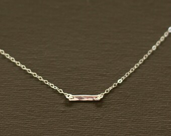 Small Silver Bar Necklace - Hand Hammered 14K Sterling Silver Bar - SMALL