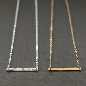 14K Gold Filled Bar Necklace - Hand Hammered 14K Gold Filled Bar - CLASSIC