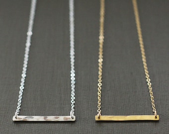 14K Gold Filled Bar Necklace - Hand Hammered 14K Gold Filled Bar - CLASSIC