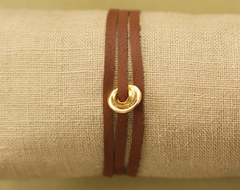 Leather Wrap Bracelet with Gold Puka Shell
