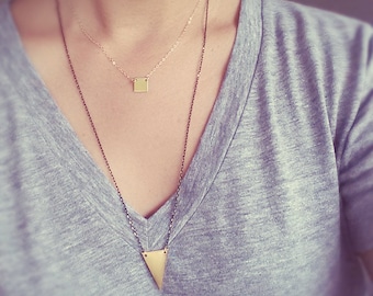 Small Gold Square Necklace - 14K Gold Filled Chain