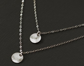 Layered Necklace - Double Silver Disc Necklace - Sterling Silver