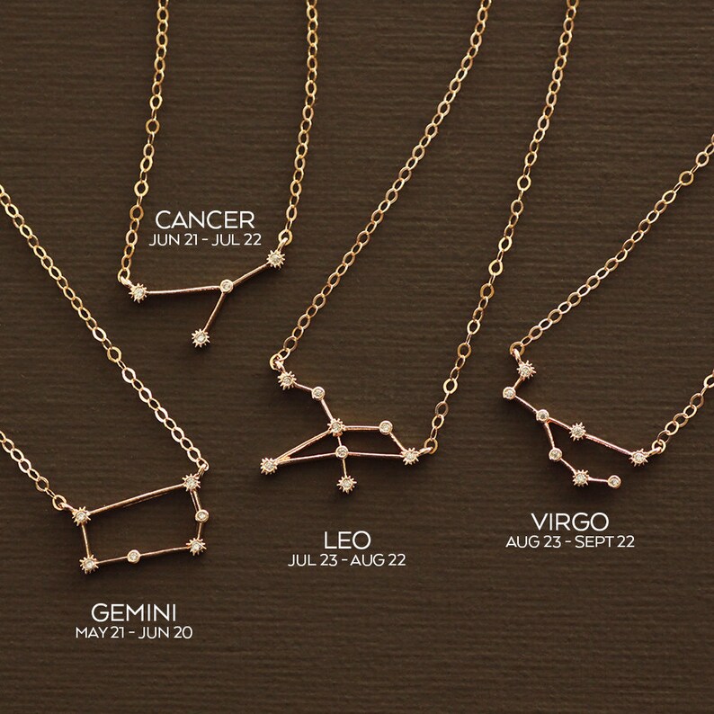 Rose Gold Zodiac Necklace Cubic Zirconia Constellation Etsy