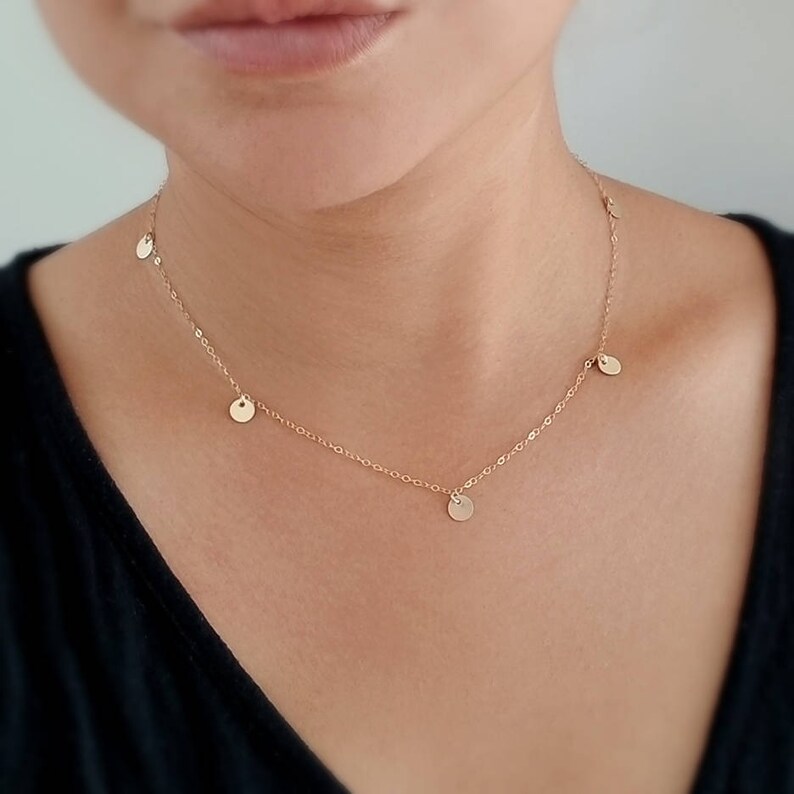 Delicate Gold Discs Necklace 14K Gold Filled Every Day Dainty Gold Necklace image 1