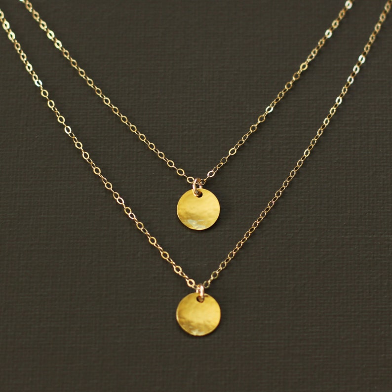 Layered Necklace Double Gold Disc Necklace 14K Gold Filled Etsy