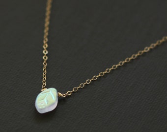 Tiny Opalescent Leaf Necklace - 14K Gold Filled Chain