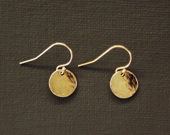 Tiny 14K Gold Fill Hammered Disc Earrings - Simple Everyday Earrings