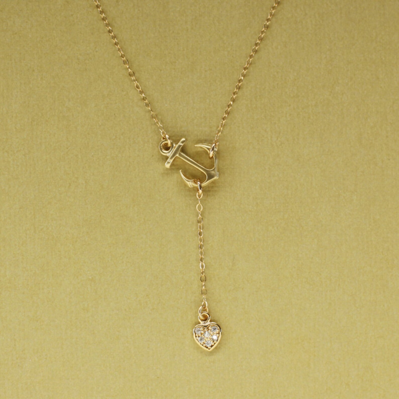 Gold Anchor Rosary Style Lariat Necklace 14K Gold Filled Etsy