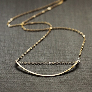 Gold Curved Bar Necklace - 14K Gold Filled Hand Hammered Bar
