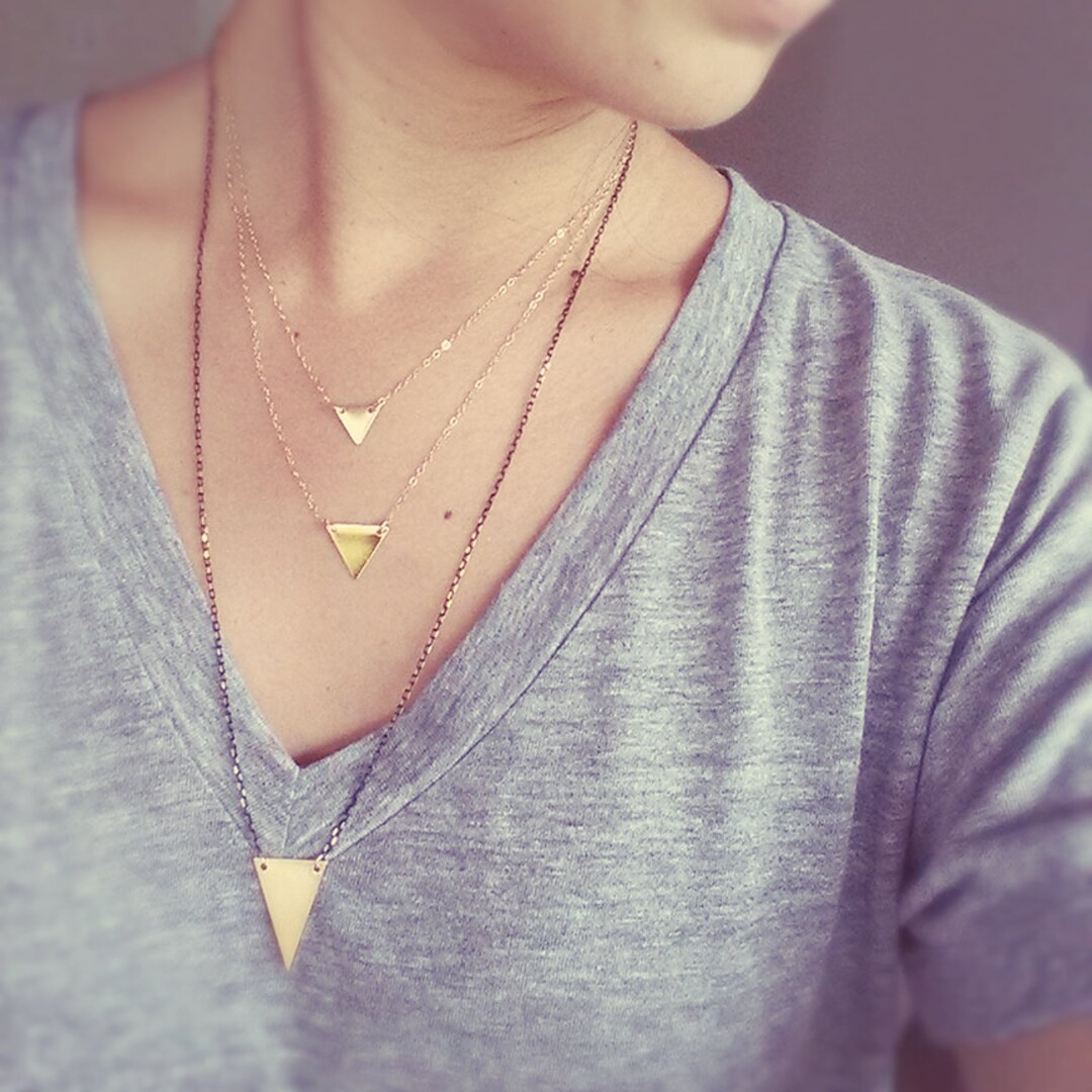 Gold Medium Triangle Necklace - 14K Gold Filled Chain - Etsy