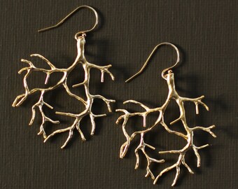 Gold Coral Branch Earrings - 14K Gold Filled Ear Wires