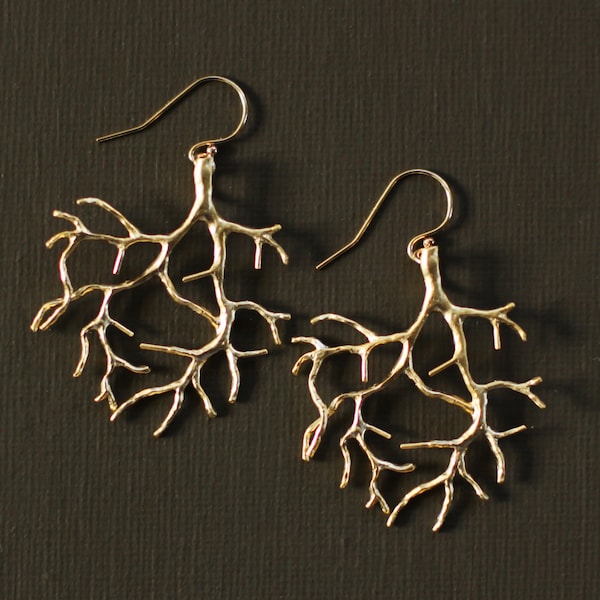 Gold Coral Branch Earrings - 14K Gold Filled Ear Wires