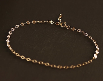Gold Sparkle Glitter Starburst Chain Anklet 14K Gold Fill Made in USA
