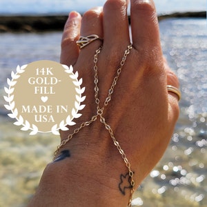 14K Gold Fill Hand Chain Adjustable Bracelet - USA made Finger Bracelet - 14K Gold Fill Finger Bracelet - Adjustable Ring Bracelet