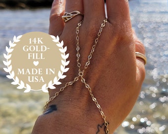 14K Gold Fill Hand Chain Adjustable Bracelet - USA made Finger Bracelet - 14K Gold Fill Finger Bracelet - Adjustable Ring Bracelet