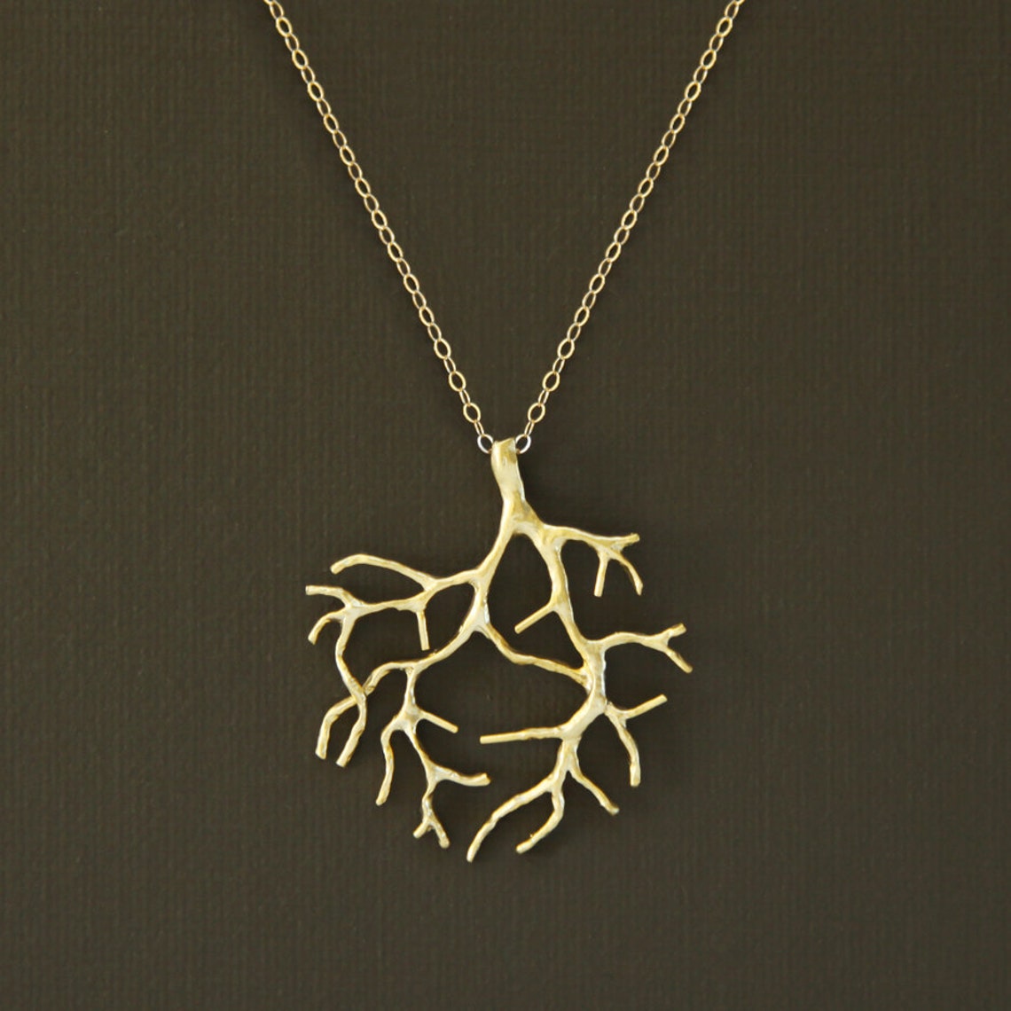 Gold Coral Branch Necklace on 14K Gold Filled Chain Matte - Etsy