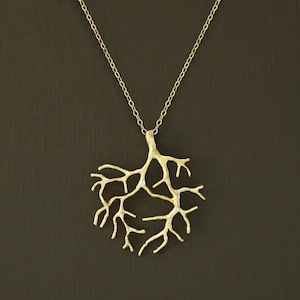 Gold Coral Branch Necklace on 14K Gold Filled Chain - Matte Gold Plated Pendant