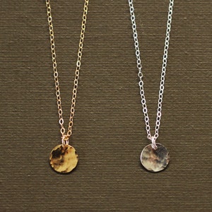 Tiny Disc Necklace - Hand Hammered - 14K Gold or Sterling Silver