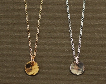 Tiny Disc Necklace - Hand Hammered - 14K Gold or Sterling Silver