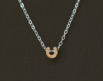 Rose Gold Tiny Horseshoe Necklace - Sterling Silver Chain