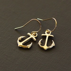 Gold Anchor Earrings: 14K Gold Filled Wires, Nautical Jewelry
