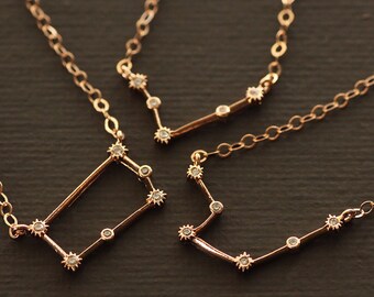 Rose Gold Zodiac Necklace - Cubic Zirconia Constellation Astrological Necklace - Rose Gold Filled Chain