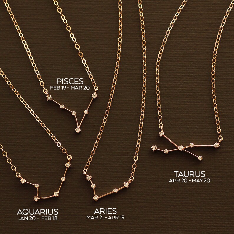 Rose Gold Zodiac Necklace Cubic Zirconia Constellation Etsy