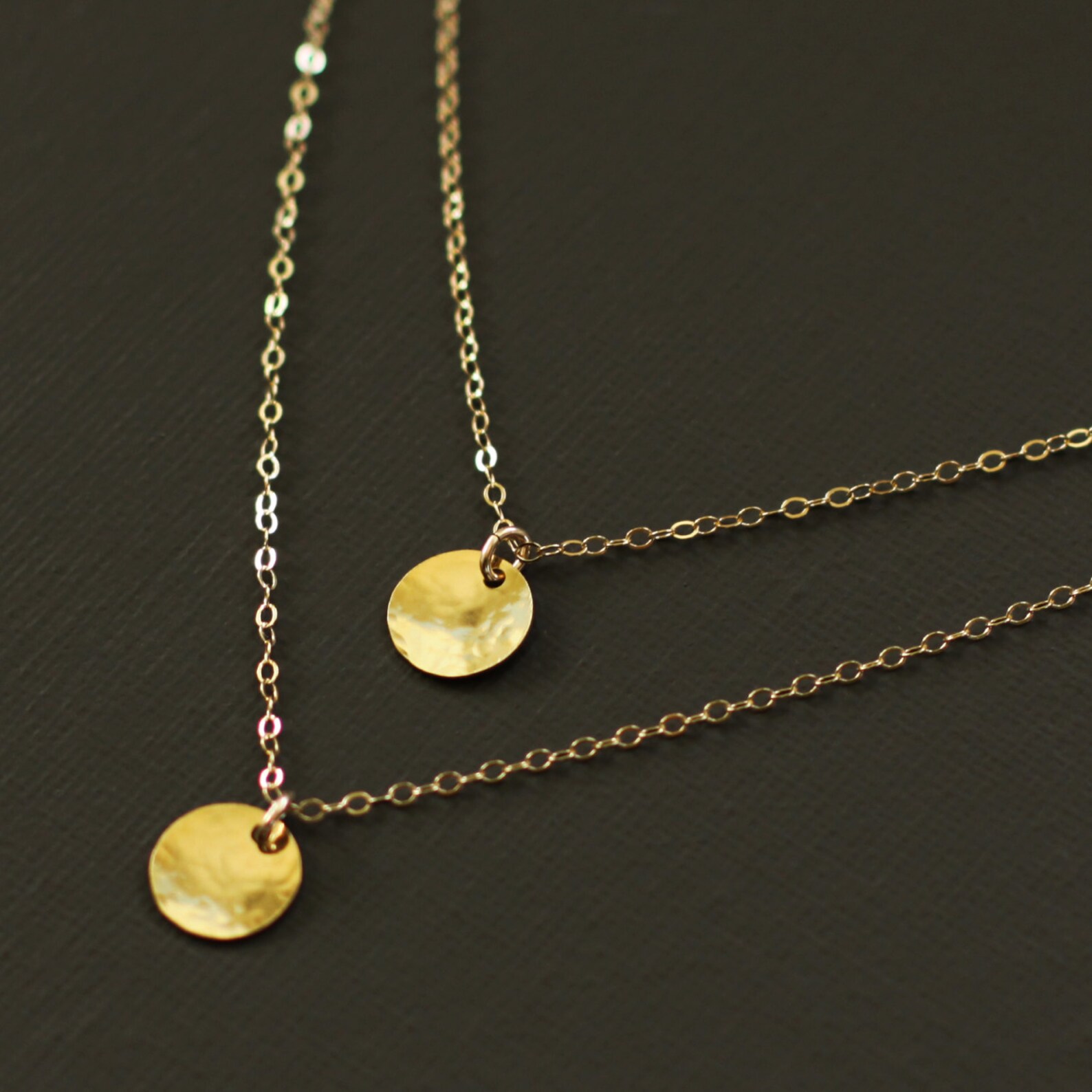 Layered Necklace Double Gold Disc Necklace 14K Gold Filled Etsy