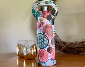 Multicolor Abstract Wine Tote// Wine Cooler// Gift for Her// Bridal Shower Gift// Wine Bottle Bag// Neoprene Wine Tote// Bridesmaid Gift