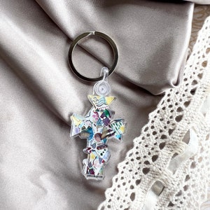 Reconstructed Watercolor Cross Keychain// Colorful Cross Keychain// Cross Keychain// Christian Keychain// Catholic Keychain// Cross Art